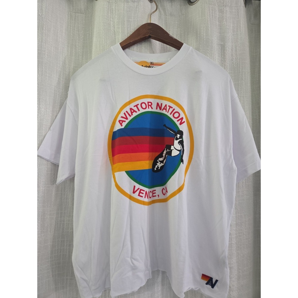 Aviator Nation Signature Venice Tee Boyfriend T-Shirt White Size XL New